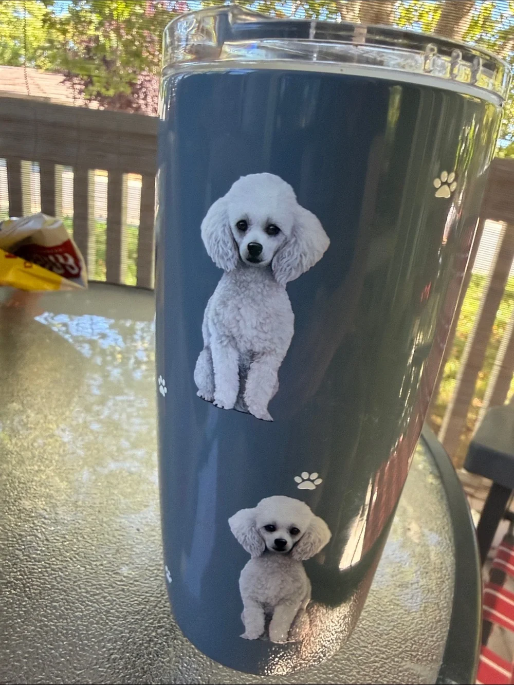 Serengeti Gray Poodle Paw-Print Travel Tumbler